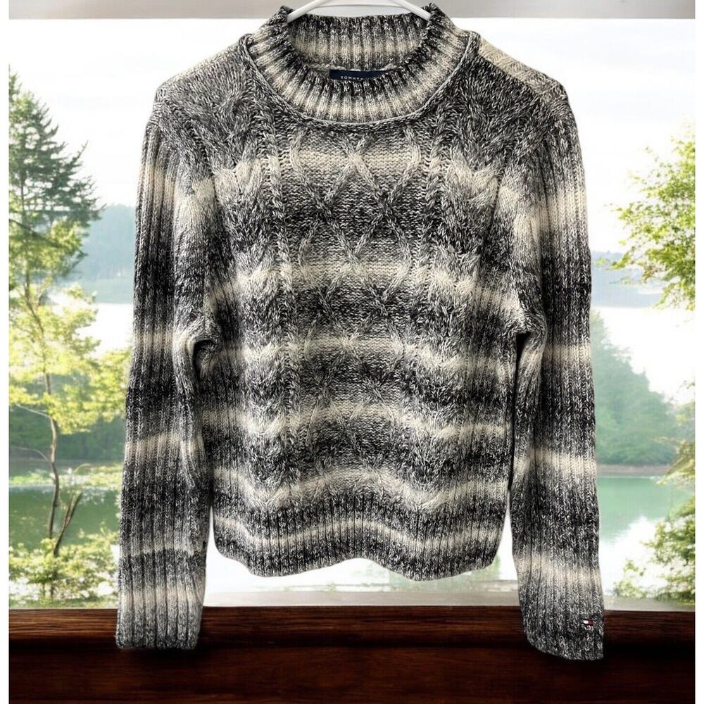 NWT Tommy Mock Neck Cable Knit Ombre‎ Long Sleeve Sweater Women Size Medium grey
